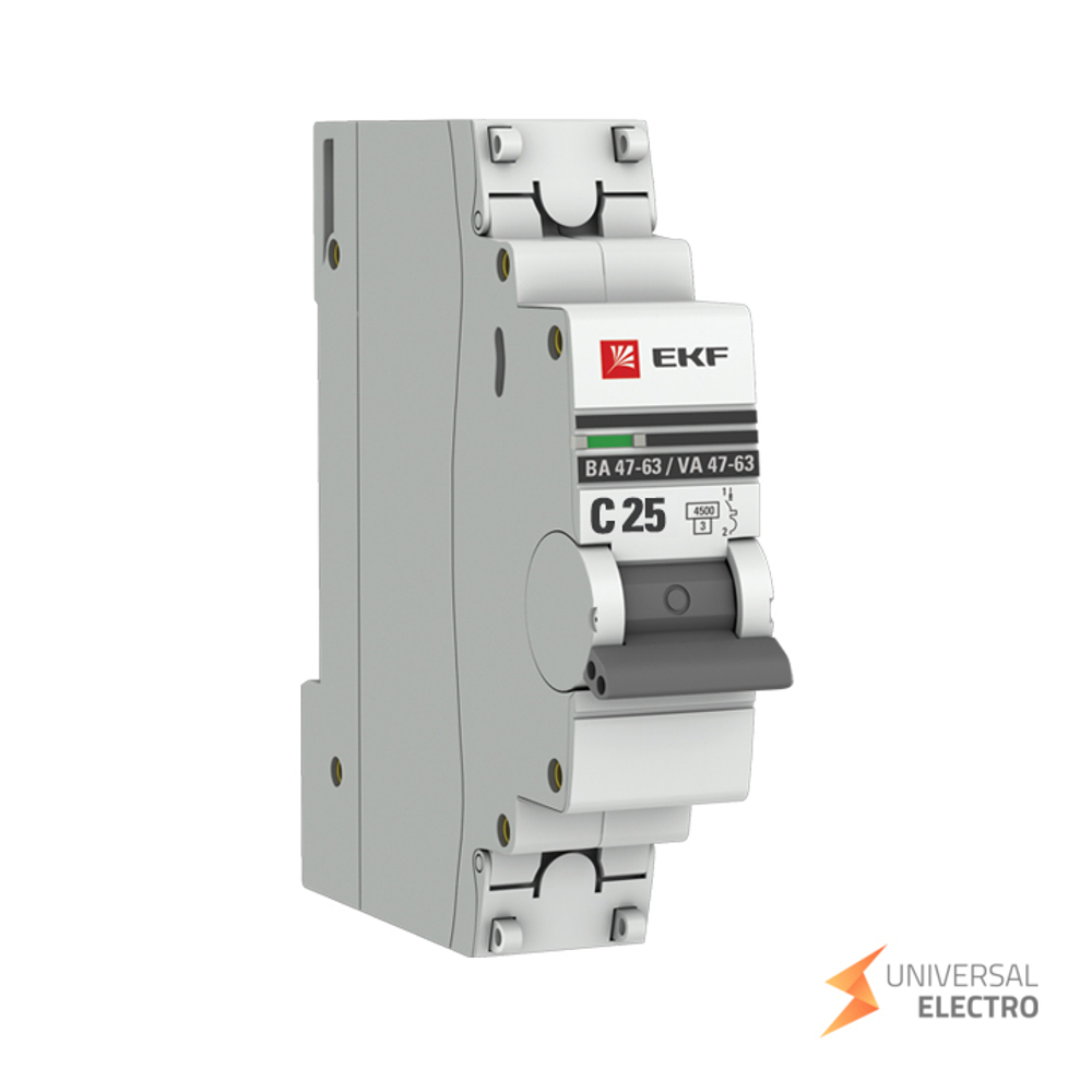 Автоматический выключатель 1P 25А (C) 4,5kA ВА 47-63 EKF PROxima