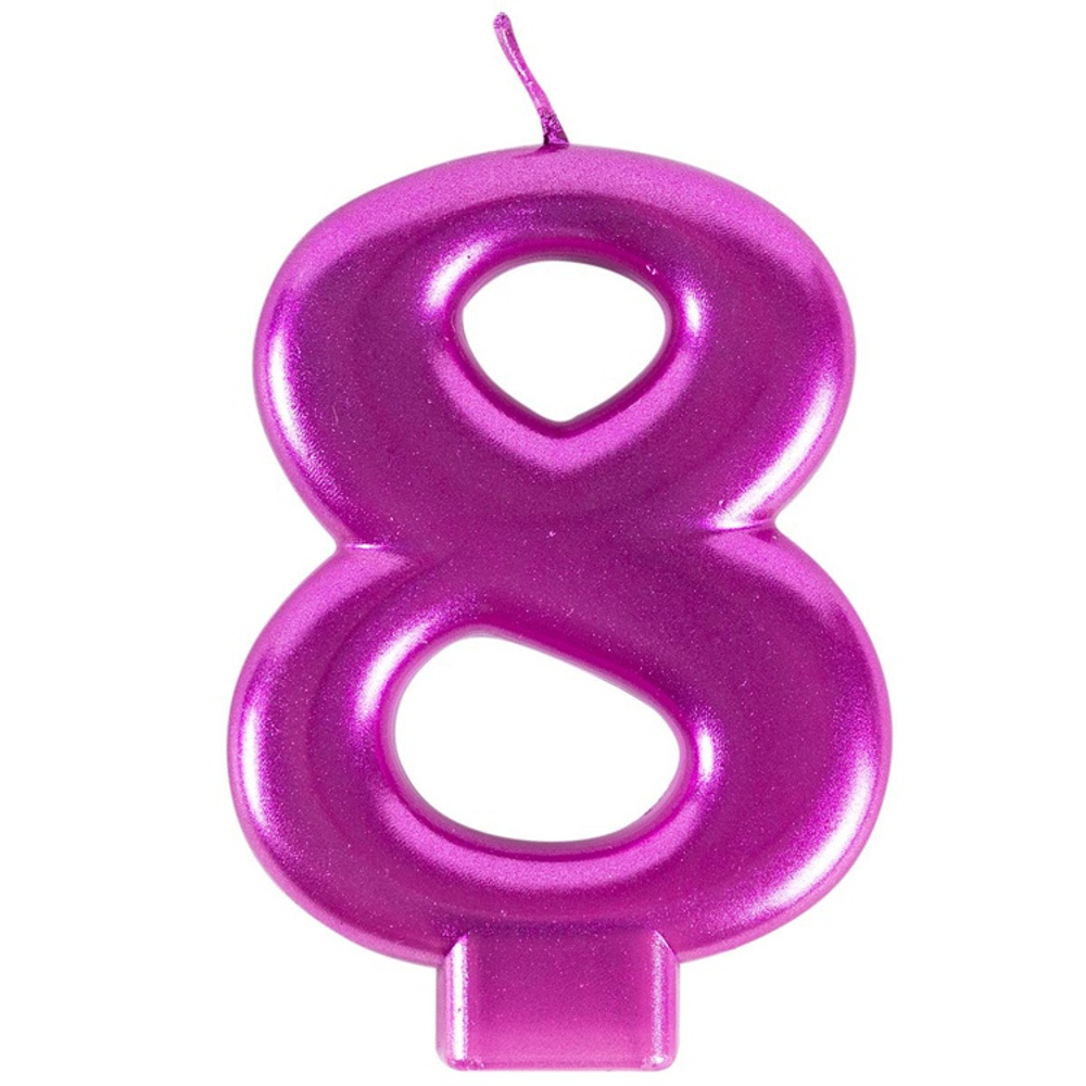 Свечи-цифры "Ярко-розовые металлик" 8 см (от 0 до 9)
