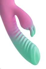 Мятно-розовый вибратор для точки G с клиторальным отростком Orchid - 21 см. (Цвет: мятный)