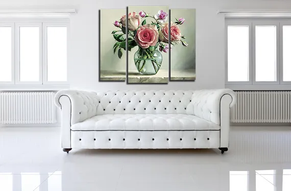 Модульная картина "Розы в стеклянной вазе"