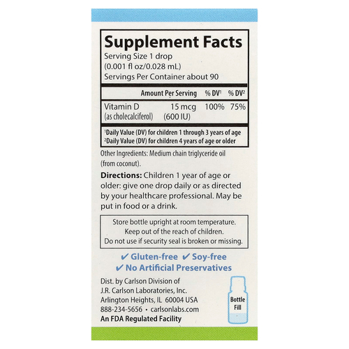 Carlson, Kid's Super Daily® D3, 2,54 мл (0,086 жидк. унции)