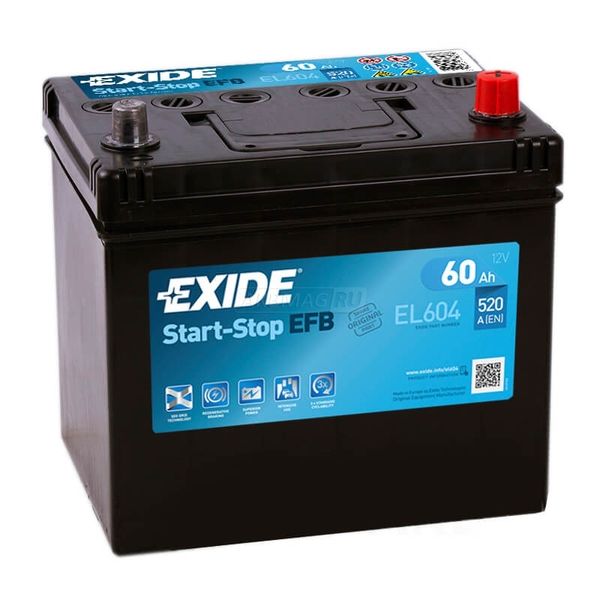 Аккумулятор автомобильный EXIDE Start-Stop EFB EL604 (60R) 520 А обр. пол. 60 Ач