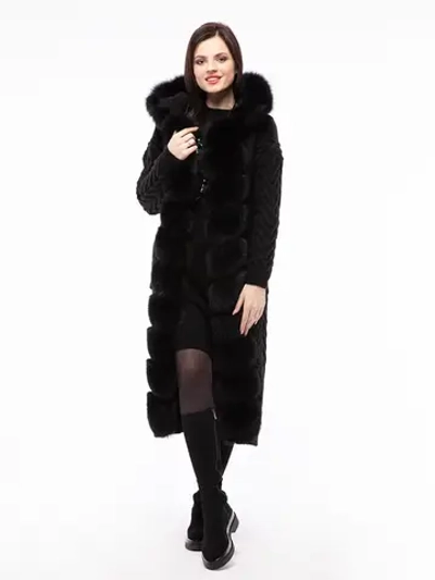Кардиган длинный с отделкой натурального меха песца