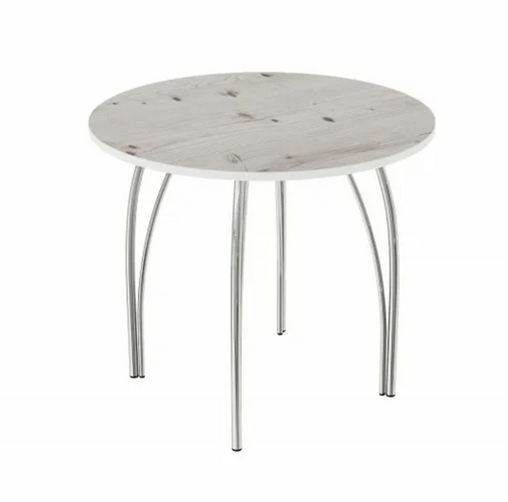 Стол обед Пластик Круг подстолье чайка хром бискайская сосна