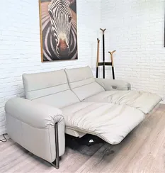 Диван c электро-реклайнером 4371, 220 см, светло-серая натуральная кожа