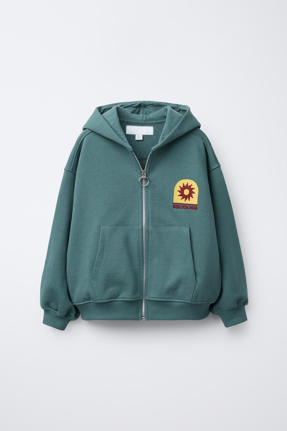 ZARA ТОЛСТОВКА НА МОЛНИИ С ВЫШИВКОЙ, ЗЕЛЕНОВАТО-СИНИЙ