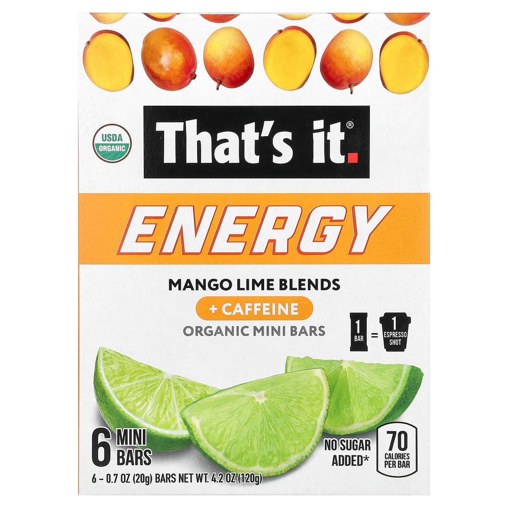 That's It, Energy, органические мини-батончики, смесь манго и лайма, 6 мини-батончиков, 20 г (0,7 унции)