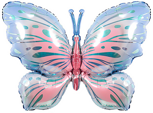 Шар (34''/86 см) Фигура, Воздушная бабочка, Голубой/Розовый, 1 шт. в уп.