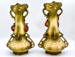 Парные вазы в стиле ар-нуво. Фарфор, лепнина, ручная роспись. Royal Dux, Богемия, Австро-Венгрия.