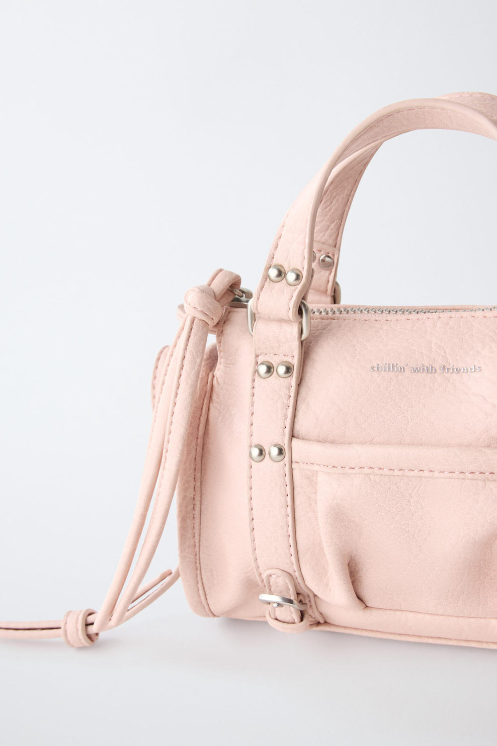 ZARA СУМКА С ЗАКЛЕПКАМИ, РОЗОВЫЙ