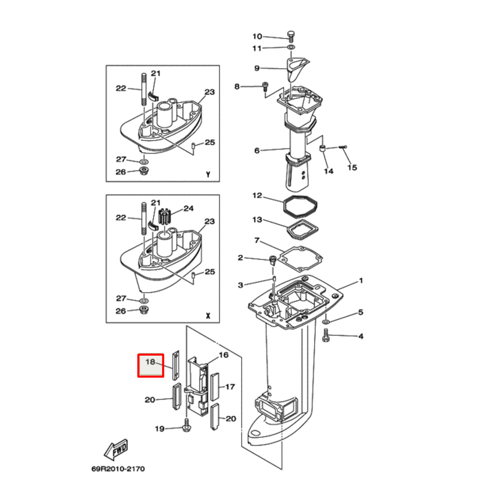 Уплотнение дейдвуда резиновое правое Yamaha 25-30 (YUELANG)