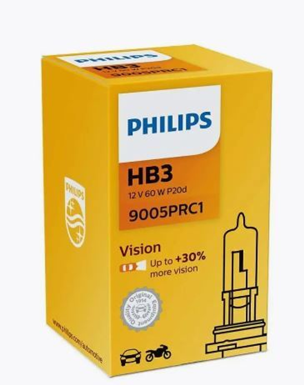 Автолампа HВ3(9005) 12V 60W Philips (P20d) ( +30%) Vision (Premium) #9005PRC1 ORIGINAL