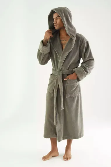 Махровый мужской халат 7230 хаки Nusa Турция