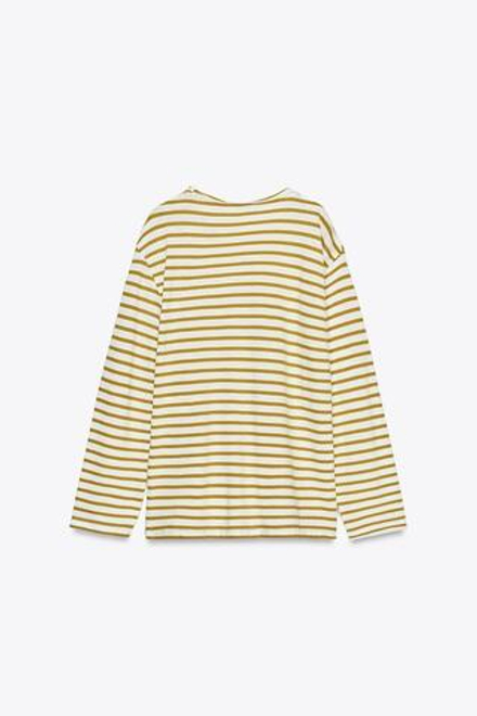 ZARA ХЛОПКОВАЯ ФУТБОЛКА В ПОЛОСКУ, ЗЕЛЕНЫЙ