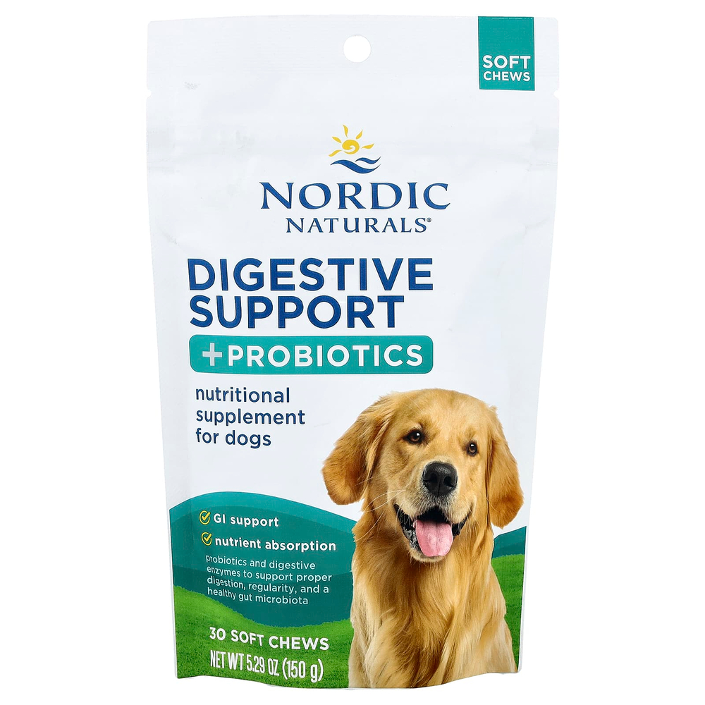 Nordic Naturals, поддержка пищеварения с пробиотиками, костный бульон для собак, 30 жевательных таблеток, 150 г (5,29 унции)