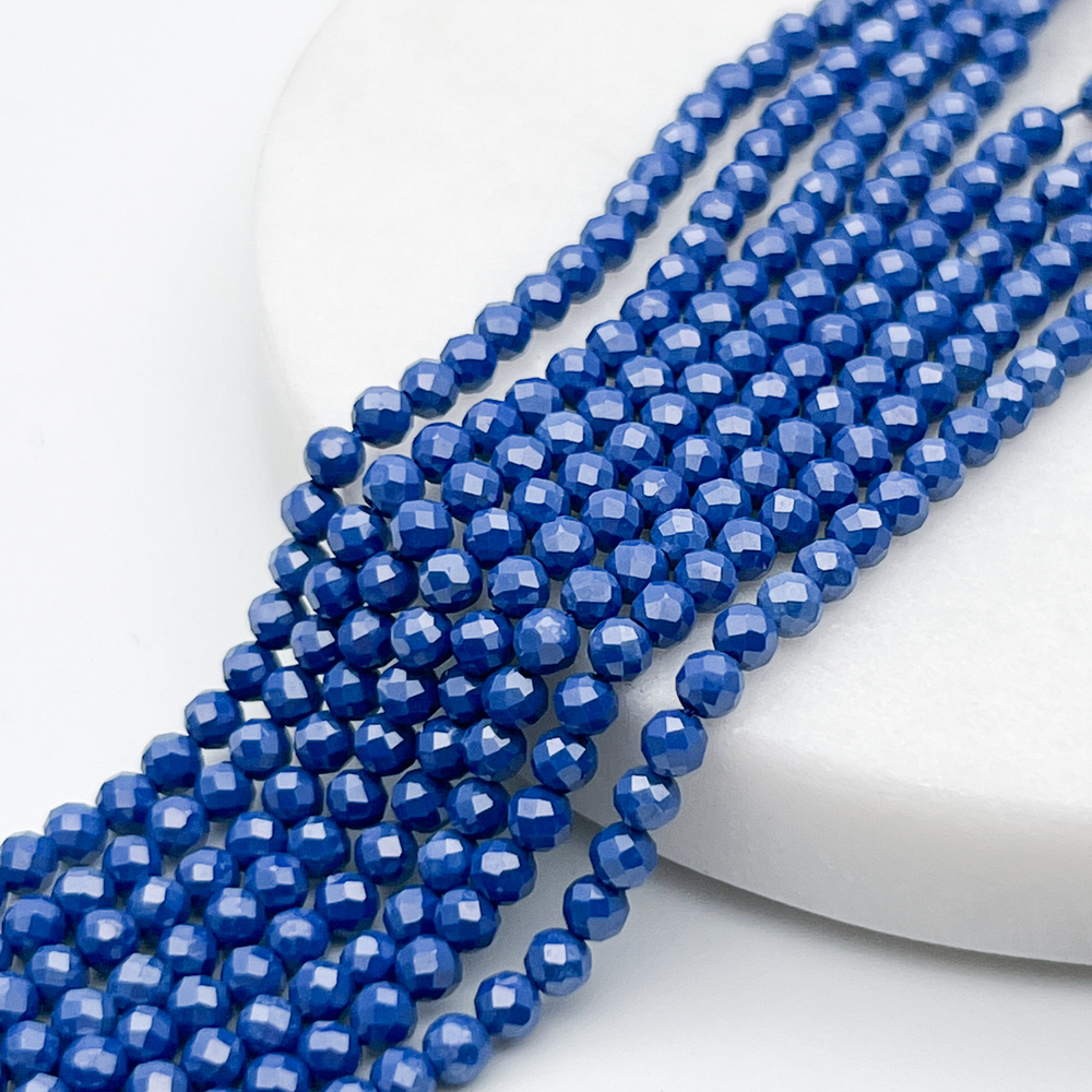 Фианит "матовый" (кубический цирконий), цвет синий, размер около 3 мм, цена за нить 38 см