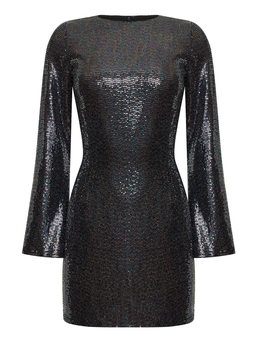 Платье с блестками мини черное