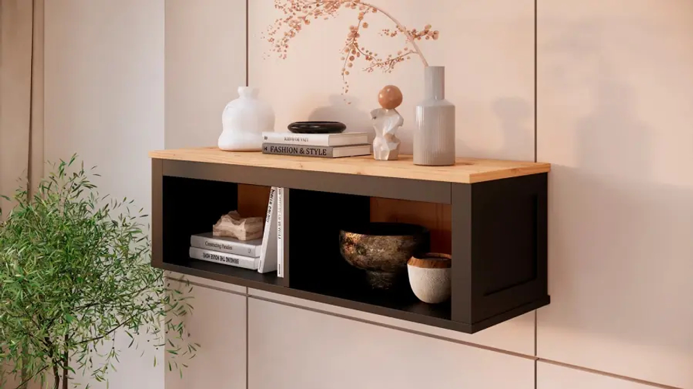 Полка навесная - аналог IKEA HEMNES / ХЕМНЭС/ ХЕМНЕС / КЫМОР / ИКЕА 124х34х37 см, черный/светло-коричневый