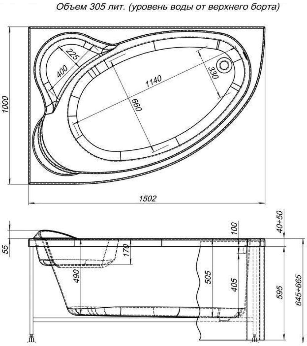 Акриловая ванна Aquanet Mayorca 150x100 L (с каркасом)