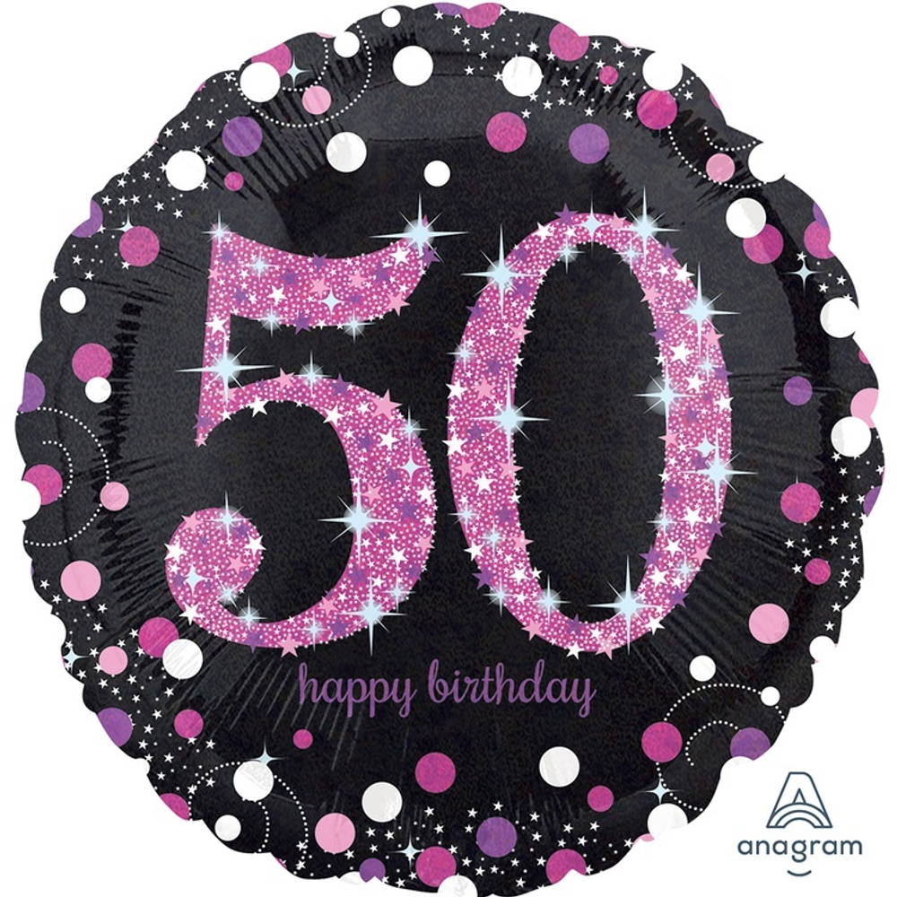 Фольгированная фигура, круг, HB Sparkling Birthday 50 pink S55,18"/46СМ