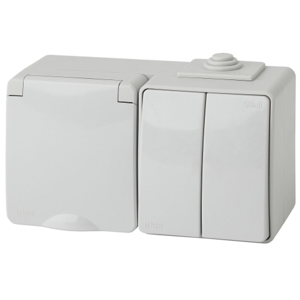 Блок розетка с выключателем ЭРА Эксперт 11-7602-03 IP65 16A-10AX-250В ОУ серый | Эра Эксперт