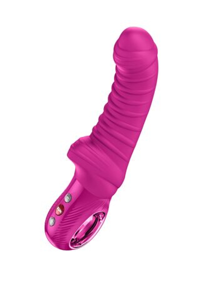 Лиловый вибратор Tiger с ребрышками - 22,5 см. (Цвет: розовый)