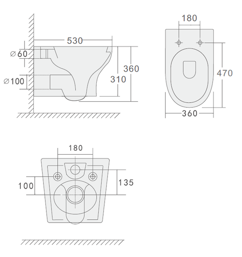 Унитаз подвесной FIORE Черный матовый c крышкой, функция Торнадо