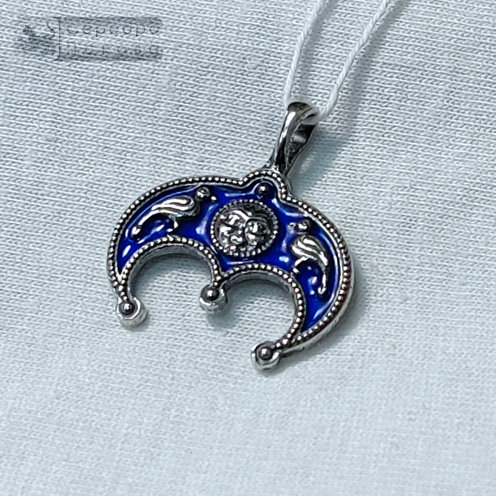 Лунница "птицы счастья" синяя горячая эмаль