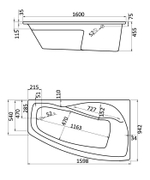 Ванна акриловая угловая асимметричная "Майорка XL" 160х95 правостороняя белая с г/м "Комфорт Плюс" Santek