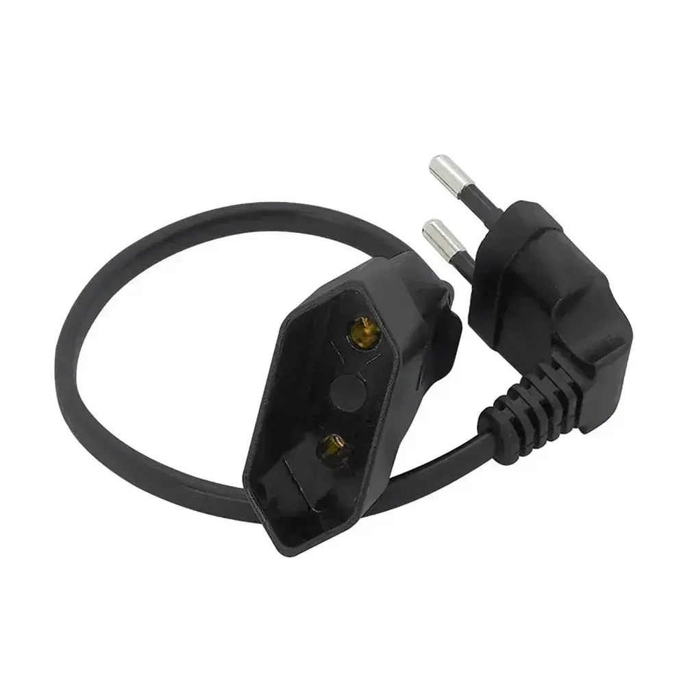 Европейский 2-контактный штекер к женскому кабелю адаптера питания Шнур с изгибом под углом 90 градусов Удлинительный кабель