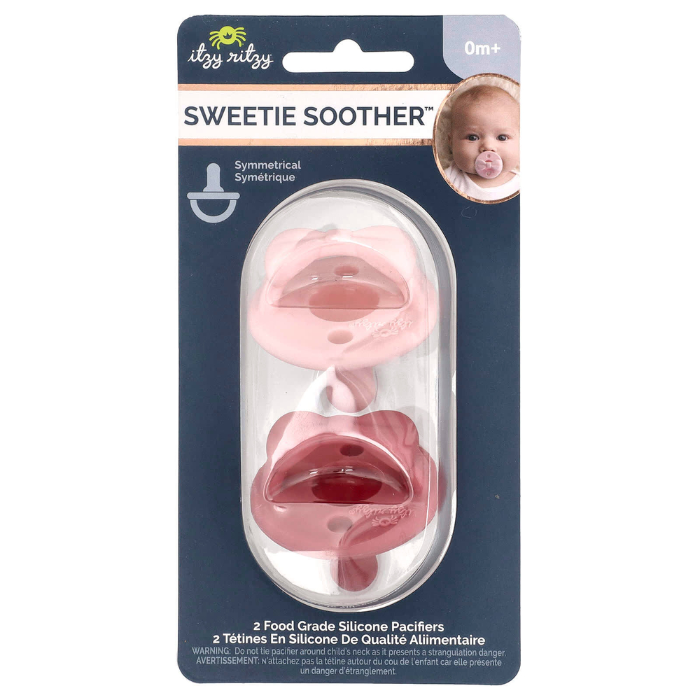 itzy ritzy, Sweetie, пищевые силиконовые пустышки, от 0 месяцев, с бантиком, 2 пустышки