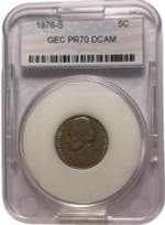 США 5 центов (cents) 1976 S Proof "Jefferson Nickel (Джефферсон)" в слабе GEC PR70 DCAM