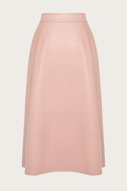 Розовая юбка-миди из эко-кожи
