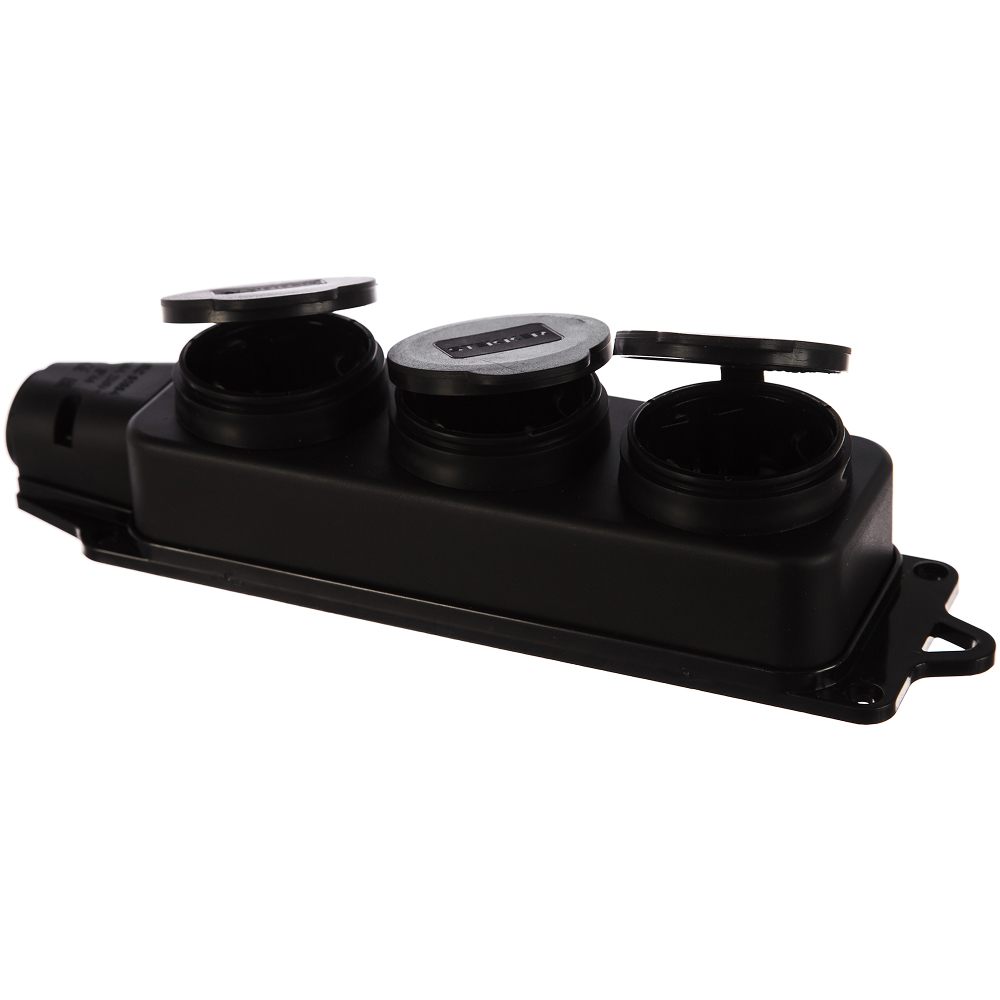 Розетка переносная 3-местная c/з STEKKER, RST16-23-44, штепсельная 250В, 16А, IP44, черный 32739