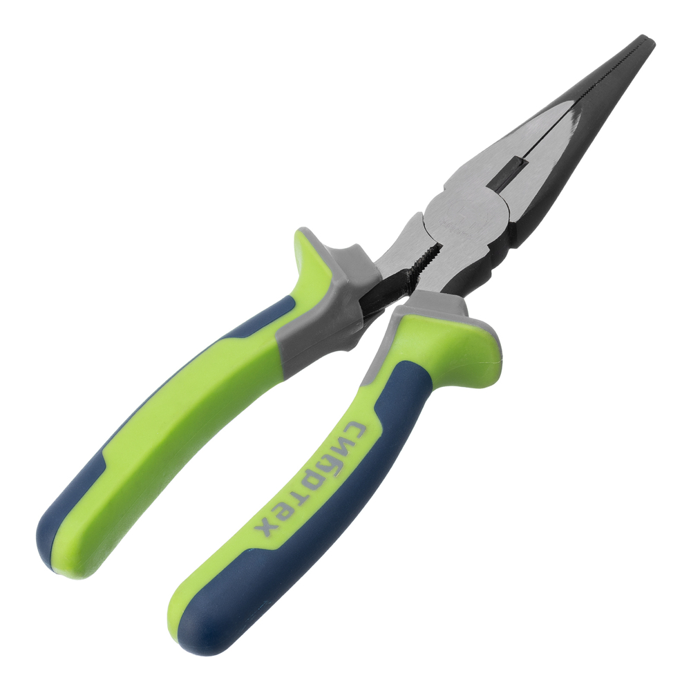 Длинногубцы прямые 200 мм, фосфатирование, трехкомпонентные рукоятки Сибртех