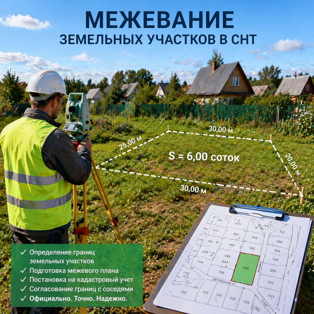 Межевание земельных участков в СНТ* от 12000 руб.