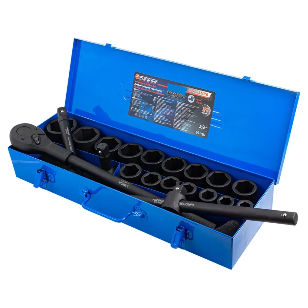 Набор инструментов ударных 21пр, 3/4''(6гр.) Forsage F-6212-5MPB
