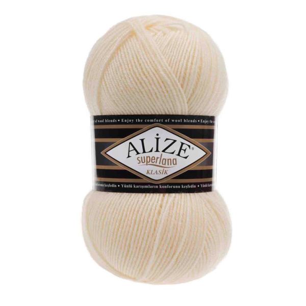 Пряжа Alize (Ализе) Superlana klasik / уп.5 мот. по 100 г, 280м, 001 кремовый A