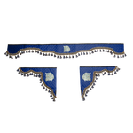 Ламбрекен с косынками универсальные стеганые Волк (экокожа, синий, синие кисточки)