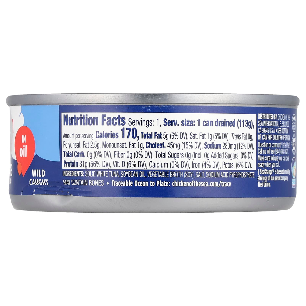 Chicken of the Sea, Белый тунец премиального качества в масле, 142 г (5 унций)