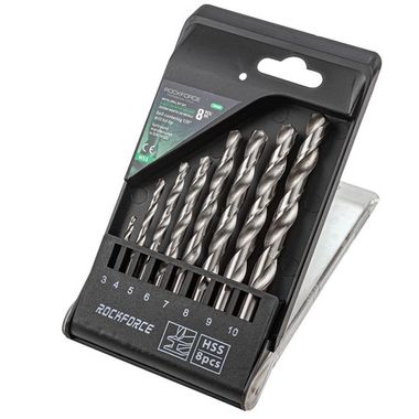 Набор сверл по металлу HSS 8пр.(3,4,5,6,7,8,9,10мм), в пластиковом футляре RockForce##Rock FORCE RF-DBS08