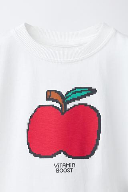 ZARA ФУТБОЛКА С ПРИНТОМ ФРУКТЫ, БЕЛЫЙ