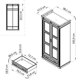 Шкаф для одежды распашной белый Харви двухдверный деревянный с ящиком, со штангой и полкой, шкаф для вещей в прихожую и спальню с филенкой в викторианском стиле из массива сосны