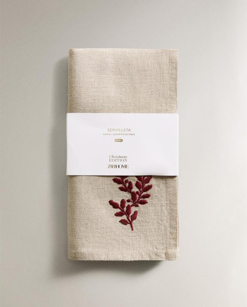 ZARA HOME КУХОННЫЕ ПОЛОТЕНЦА С РОЖДЕСТВЕНСКОЙ ВЫШИВКОЙ (НАБОР ИЗ 2 ШТ.), КРАСНЫЙ