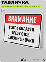 Табличка для обеспечения безопасности "В этой области требуются защитные очки", для производства, предприятия, организаций, 40х30 см, Silver Plane x Айдентика Технолоджи