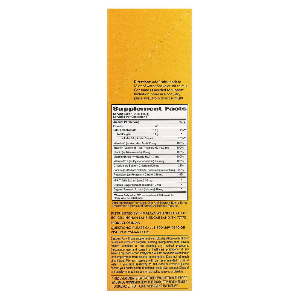 Himalaya, PartySmart®, электролиты, апельсин, 6 упаковок в стиках по 15 г (0,53 унции)