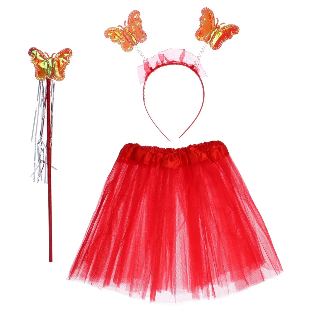 Карнавальный костюм «Волшебство» (юбка, ободок, волшебная палочка), Красный