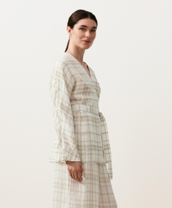 Oysho Рубашка-кимоно в клетку, экрю