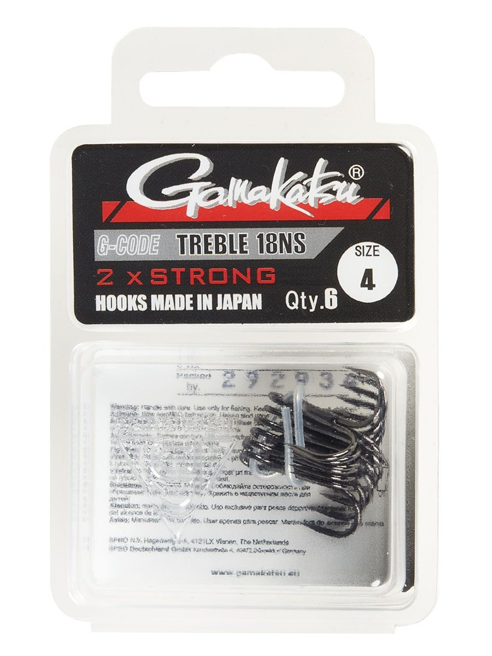 Крючки-тройники Gamakatsu 18 TREBLE BLACK размер 04 (упк.6шт.)