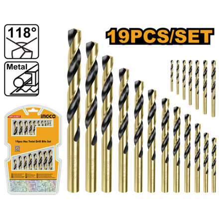 Набор спиральных сверл HSS INGCO AKDB9190 19 шт.